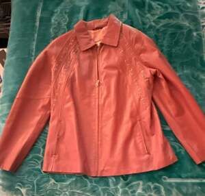 Excelled Genuine Leather Pink Jacket with Grommet Detail